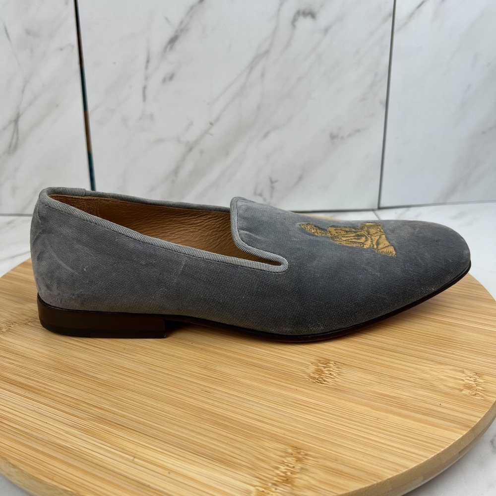 Stubbs Wooten Mens Size 7 Grey Blue Velvet Buddhist Dress Smoking Loafers Shoe